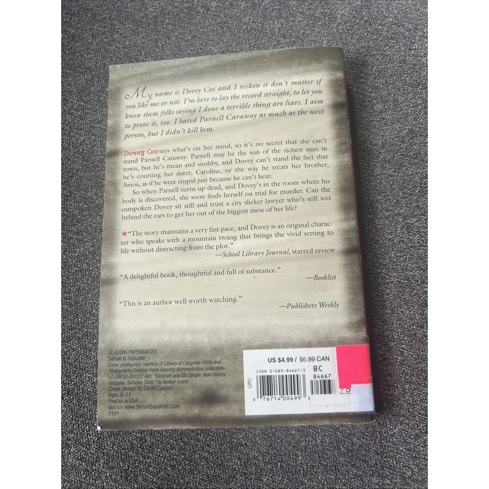 Aladdin Dovey Coe Novel Kids Paperback Multi Edgar Allan Poe Award Winner
